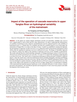 Impact of the Operation of Cascade Reservoirs in Upper Yangtze River on Hydrological Variability of the Mainstream