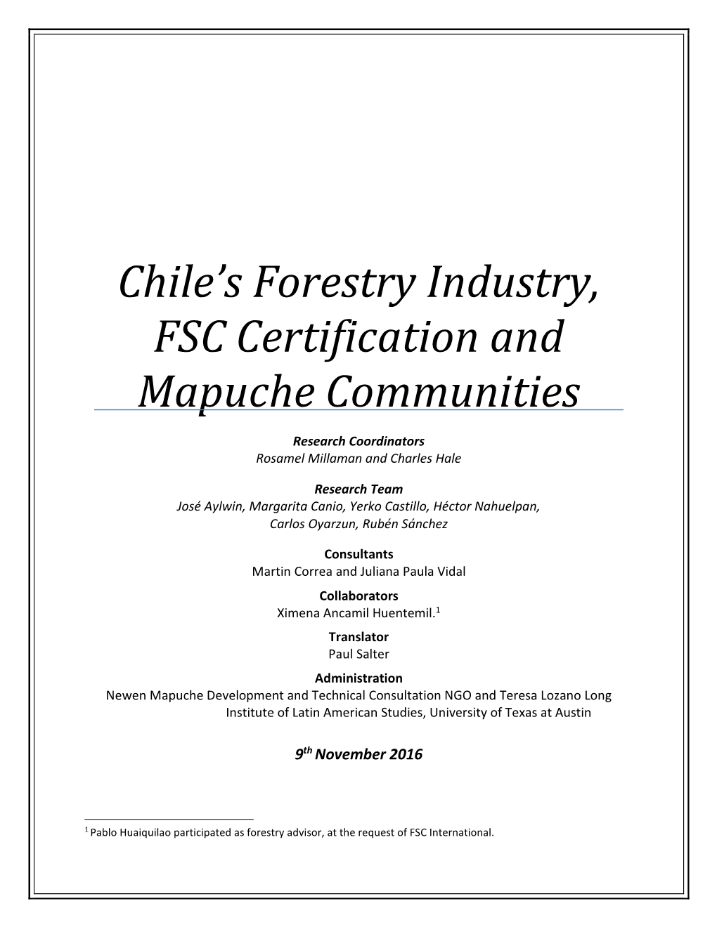Chile's Forestry Industry, FSC Certification and Mapuche Communities