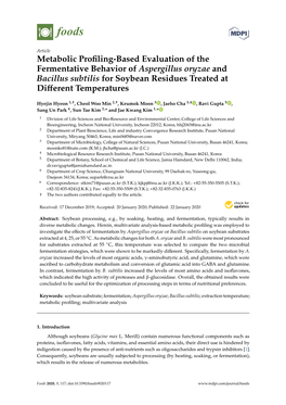 Metabolic Profiling-Based Evaluation of the Fermentative