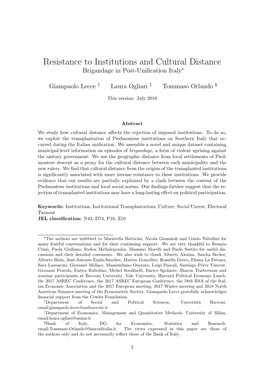Resistance to Institutions and Cultural Distance: Brigandage in Post