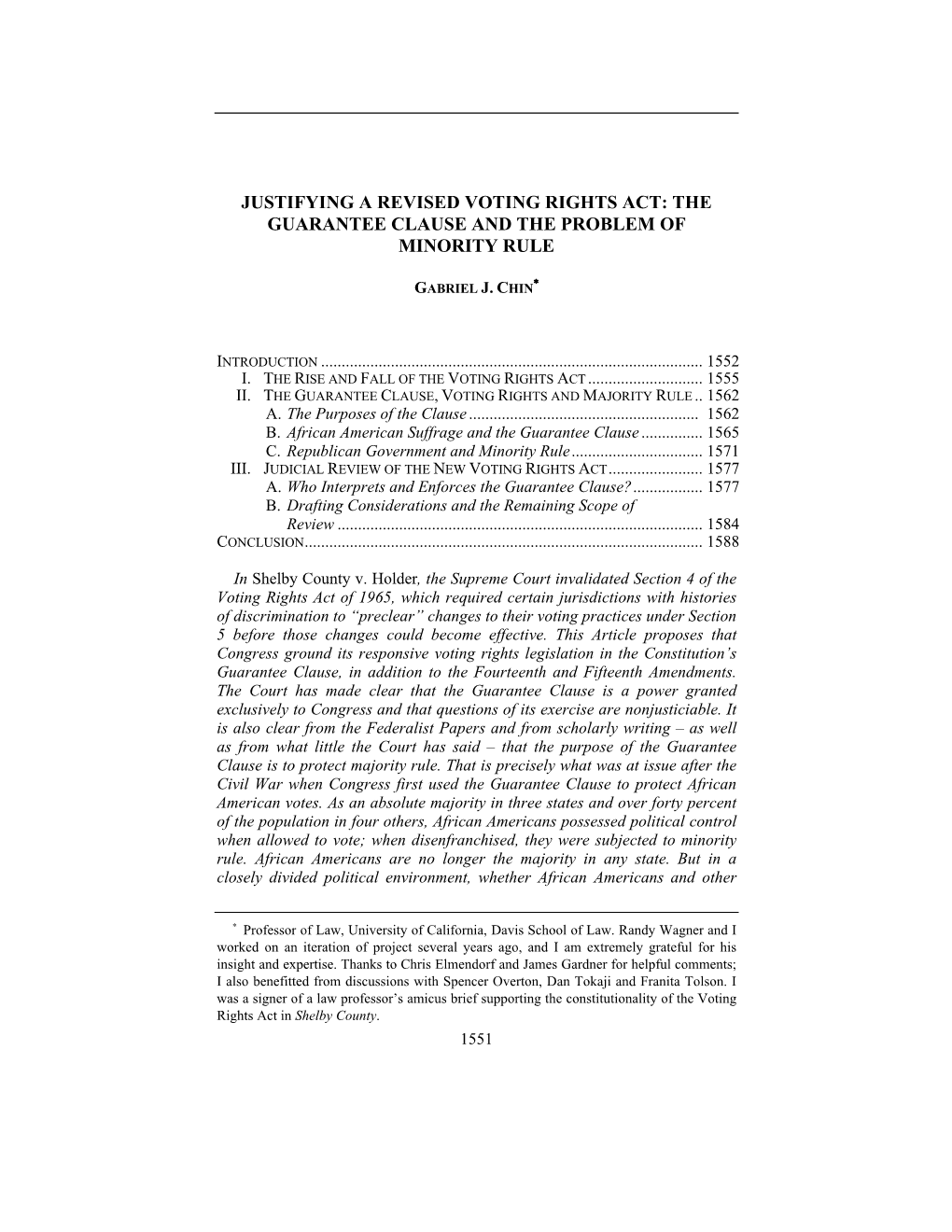 Justifying a Revised Voting Rights Act: the Guarantee Clause and the Problem of Minority Rule