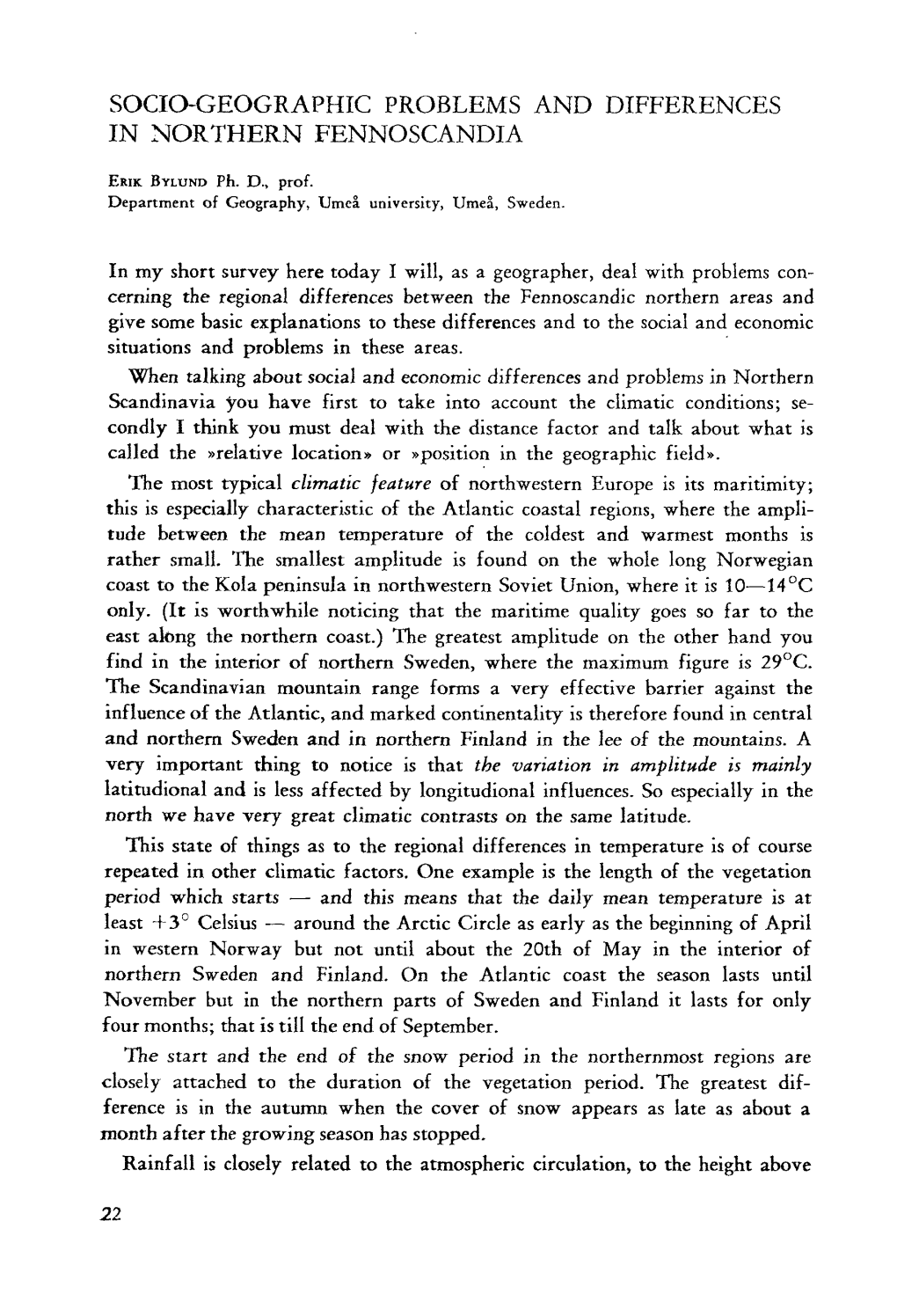 Socio-Geographic Problems and Differences in Northern Fennoscandia