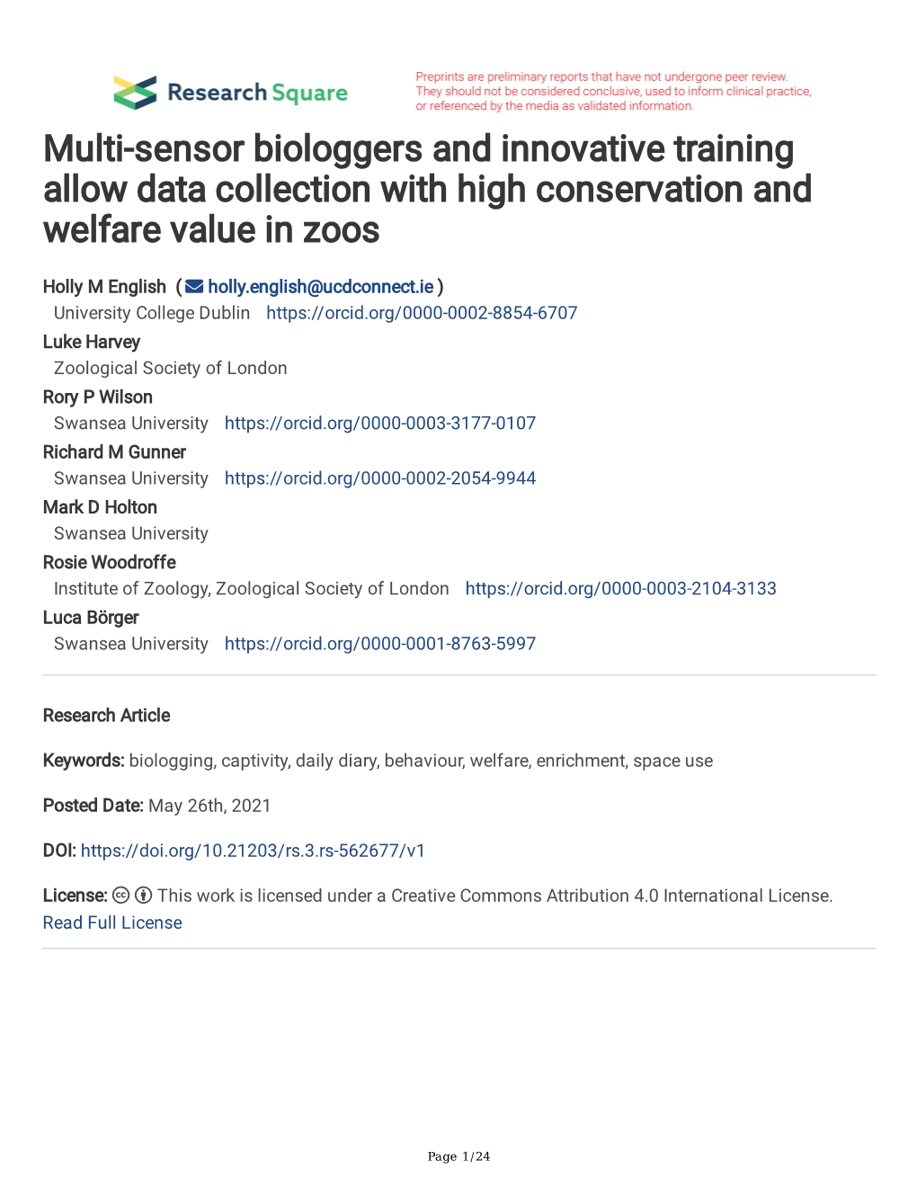 Multi-Sensor Biologgers and Innovative Training Allow Data Collection with High Conservation and Welfare Value in Zoos