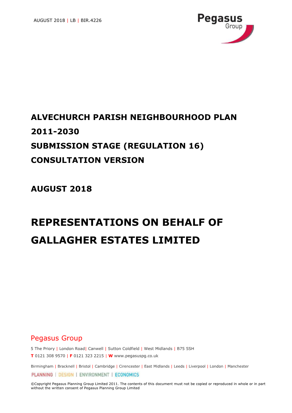 Representations on Behalf of Gallagher Estates Limited