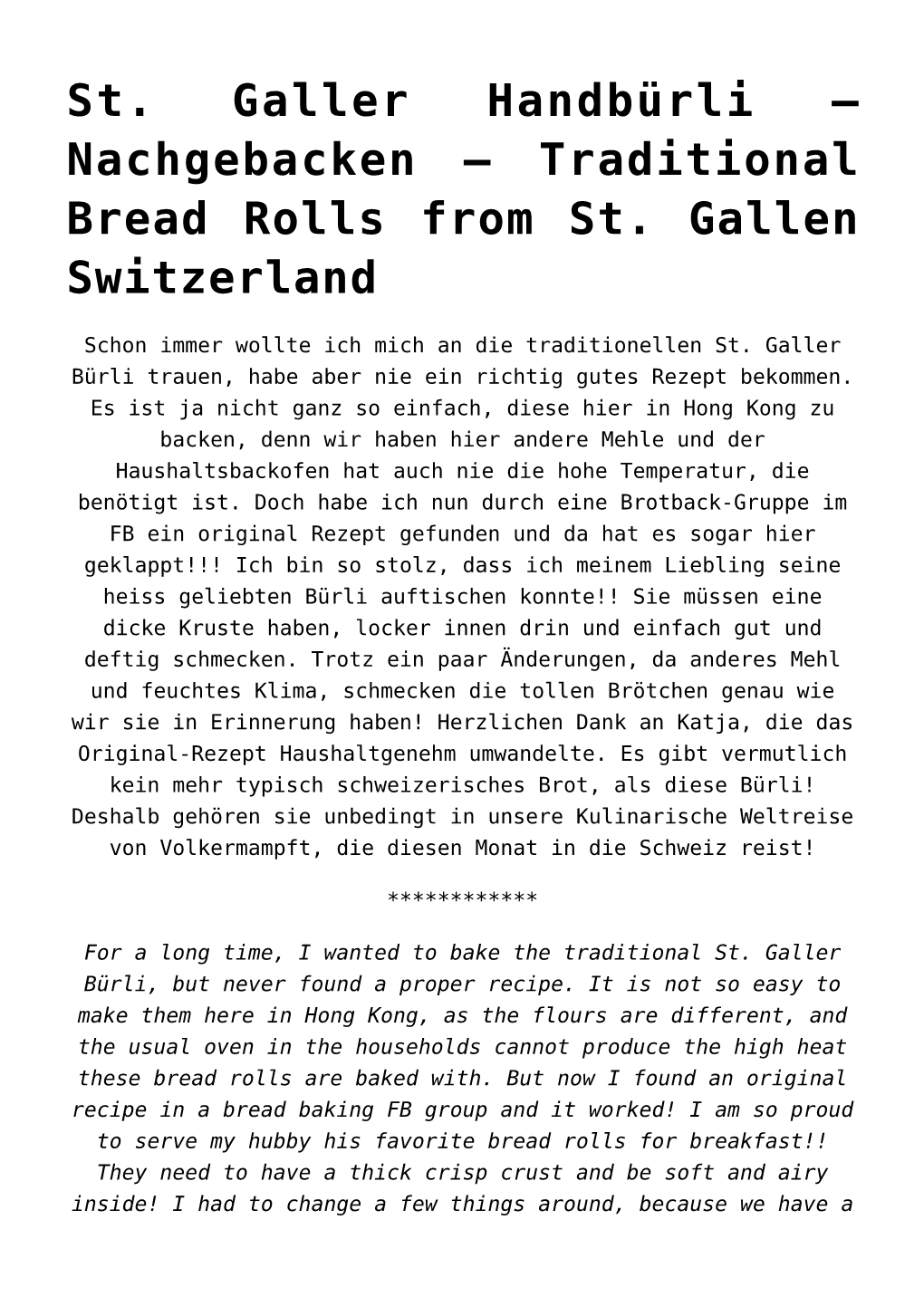 Nachgebacken – Traditional Bread Rolls from St