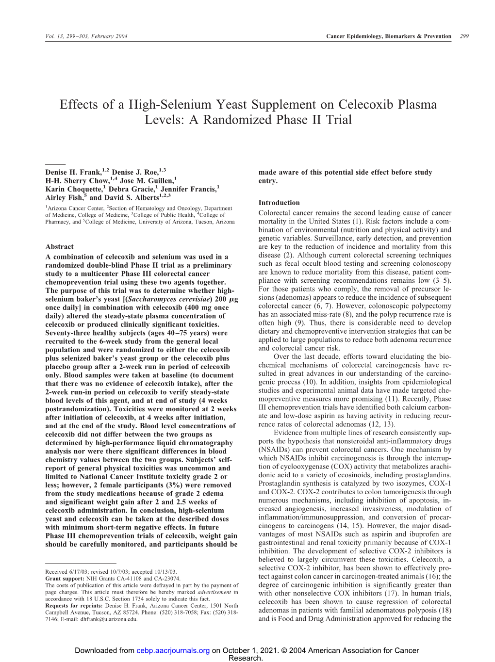 Effects of a High-Selenium Yeast Supplement on Celecoxib Plasma Levels: a Randomized Phase II Trial