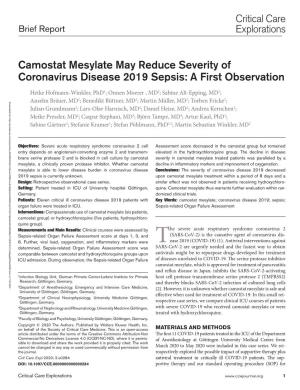 Camostat Mesylate May Reduce Severity of Coronavirus Disease