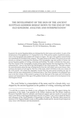The Development of the Sign of the Ancient Egyptian Goddess Seshat Down to the End of the Old Kingdom: Analysis and Interpretation1
