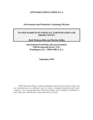 Water Markets in Pakistan: Participation and Productivity