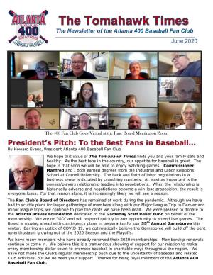 The Newsletter of the Atlanta 400 Baseball Fan Club June 2020
