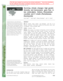 High Genetic Diversity and Transoceanic Gene Flow in Two Arctic-Alpine Lichens, Flavocetraria Cucullata and F