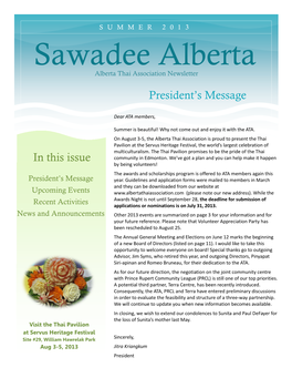 Sawadee Alberta Alberta Thai Association Newsletter