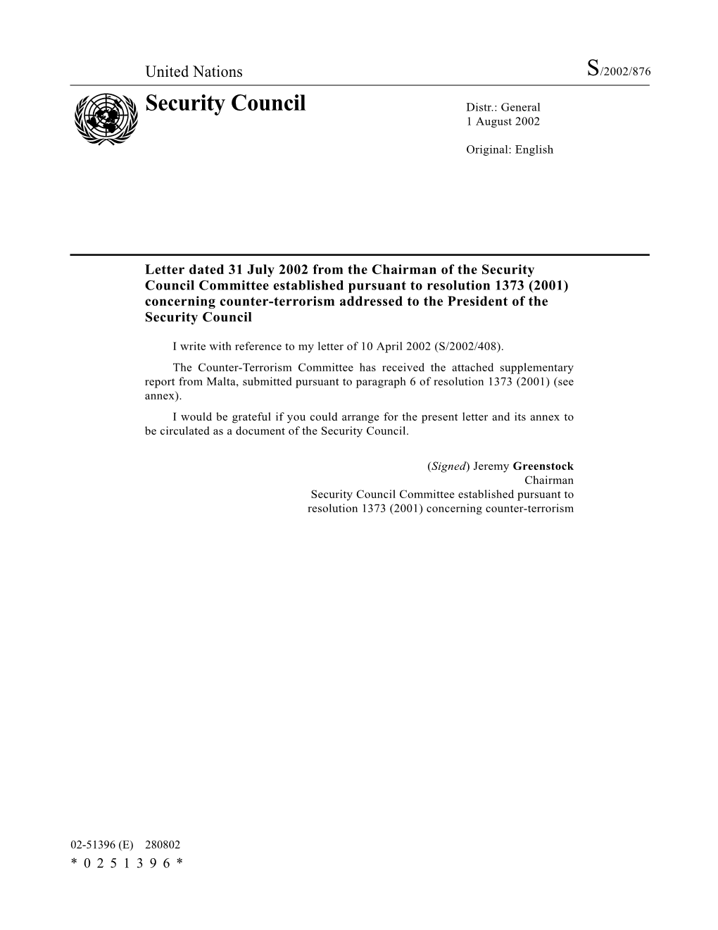 Security Council Distr.: General 1 August 2002