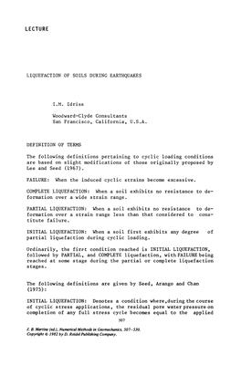 Lecture Liquefaction of Soils During Earthquakes I.M