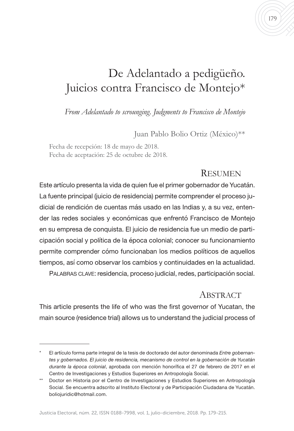 De Adelantado a Pedigüeño. Juicios Contra Francisco De Montejo*