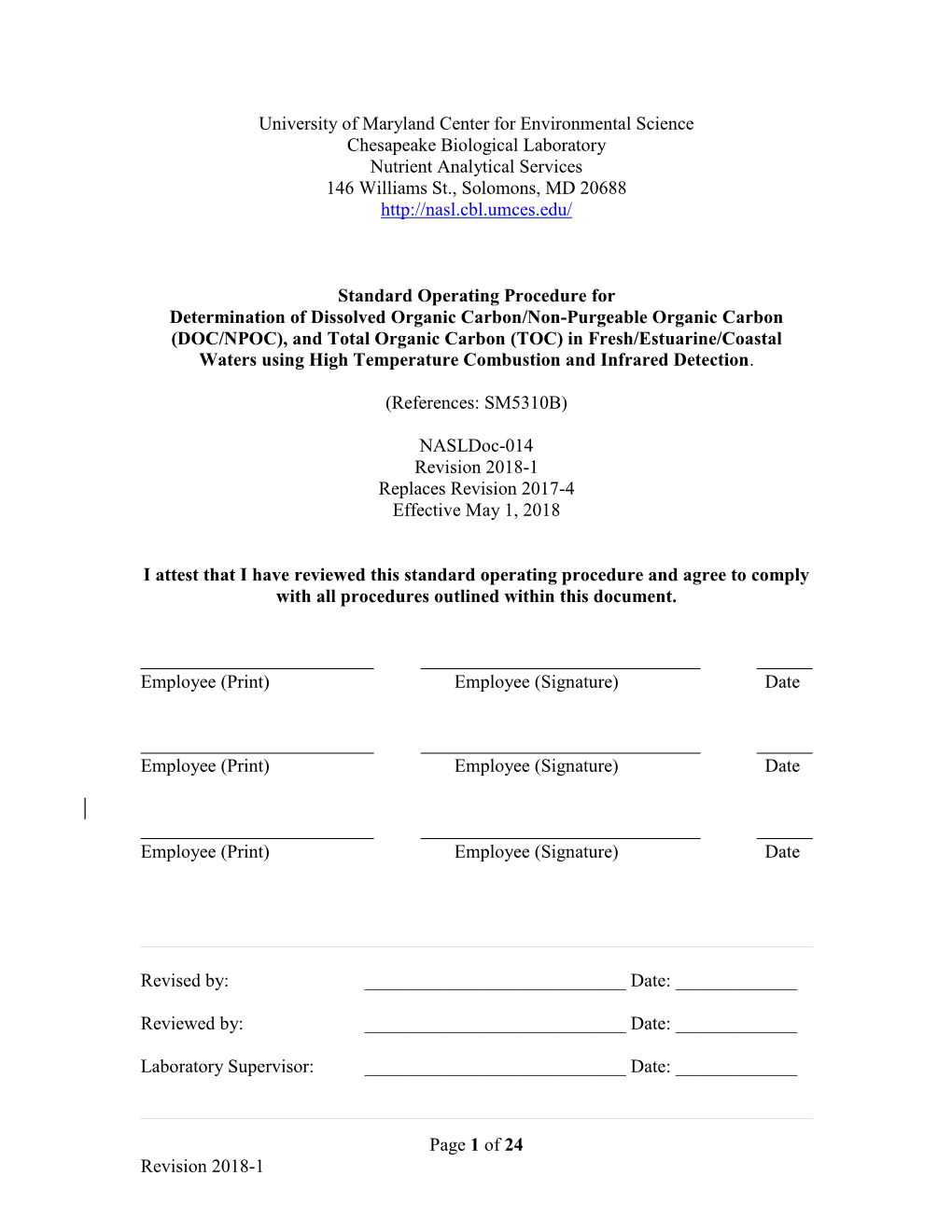 Determination of Dissolved Organic Carbon (NPOC)