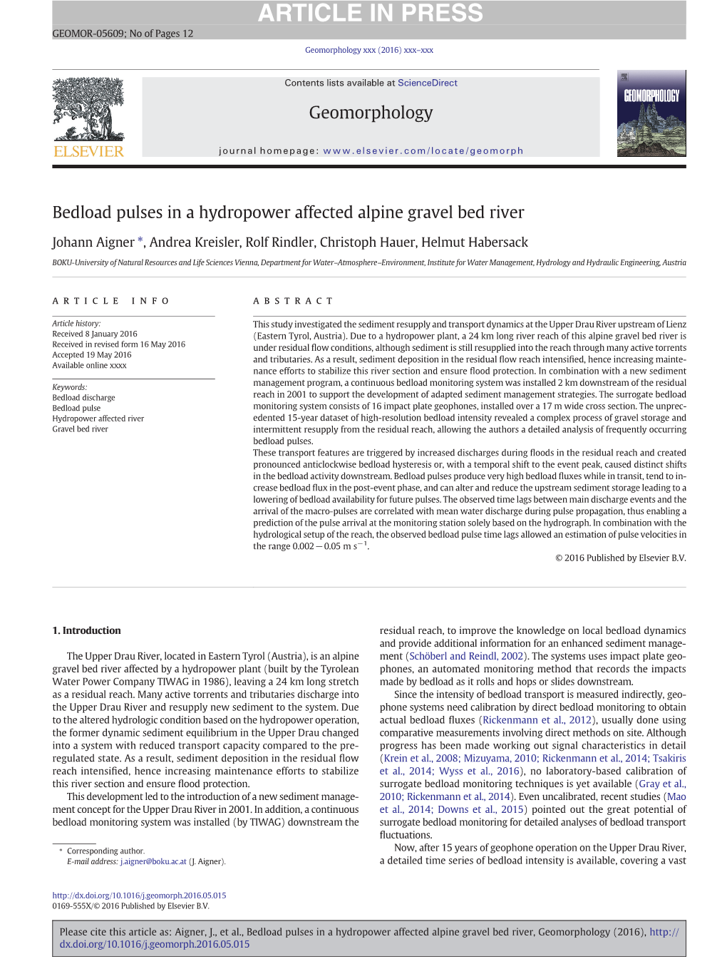 Bedload Pulses in a Hydropower Affected Alpine Gravel Bed River