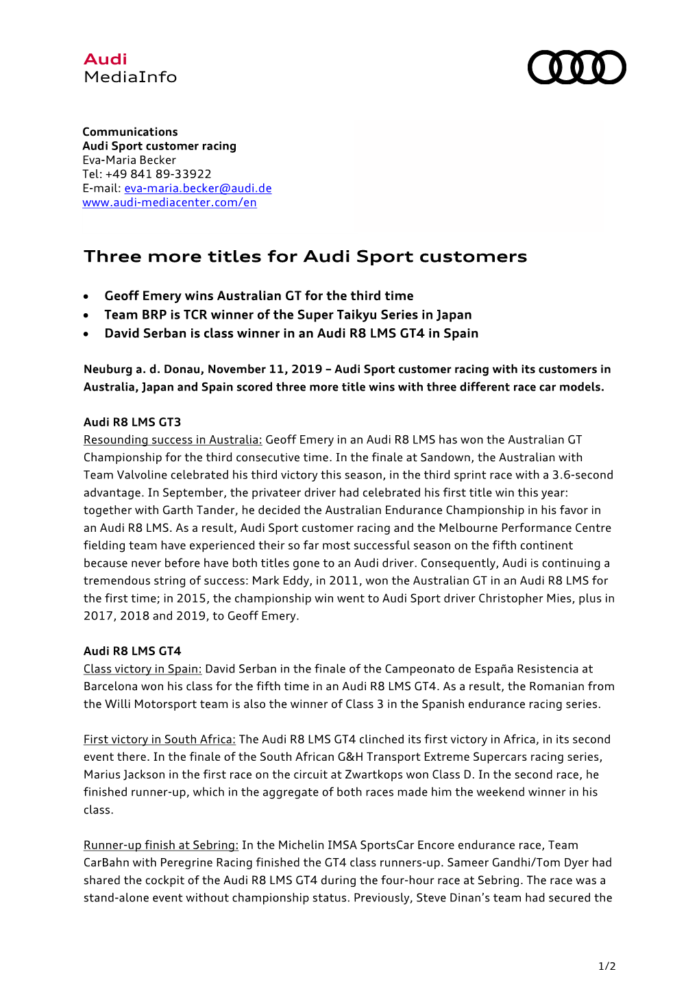 Three More Titles for Audi Sport Customers