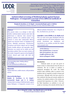Antimicrobial Screening of Medicinal Plants Against Human Pathogens- a Comparative Account of Two Different Methods of Extraction