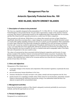 Management Plan for Antarctic Specially Protected Area No. 109 MOE ISLAND, SOUTH ORKNEY ISLANDS