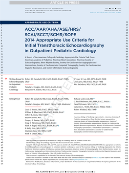 ACC/AAP/AHA/ASE/HRS/SCAI/SCCT/SCMR/SOPE 2014 Appropriate Use Criteria for Initial Transthoracic Echocardiography in Outpatient P