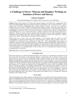 Thoreau and Douglass' Writings on Institutes of Power and Slavery
