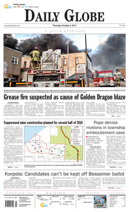 Grease Fire Suspected As Cause of Golden Dragon Blaze by RICHARD JENKINS Of-Control Grease Fire
