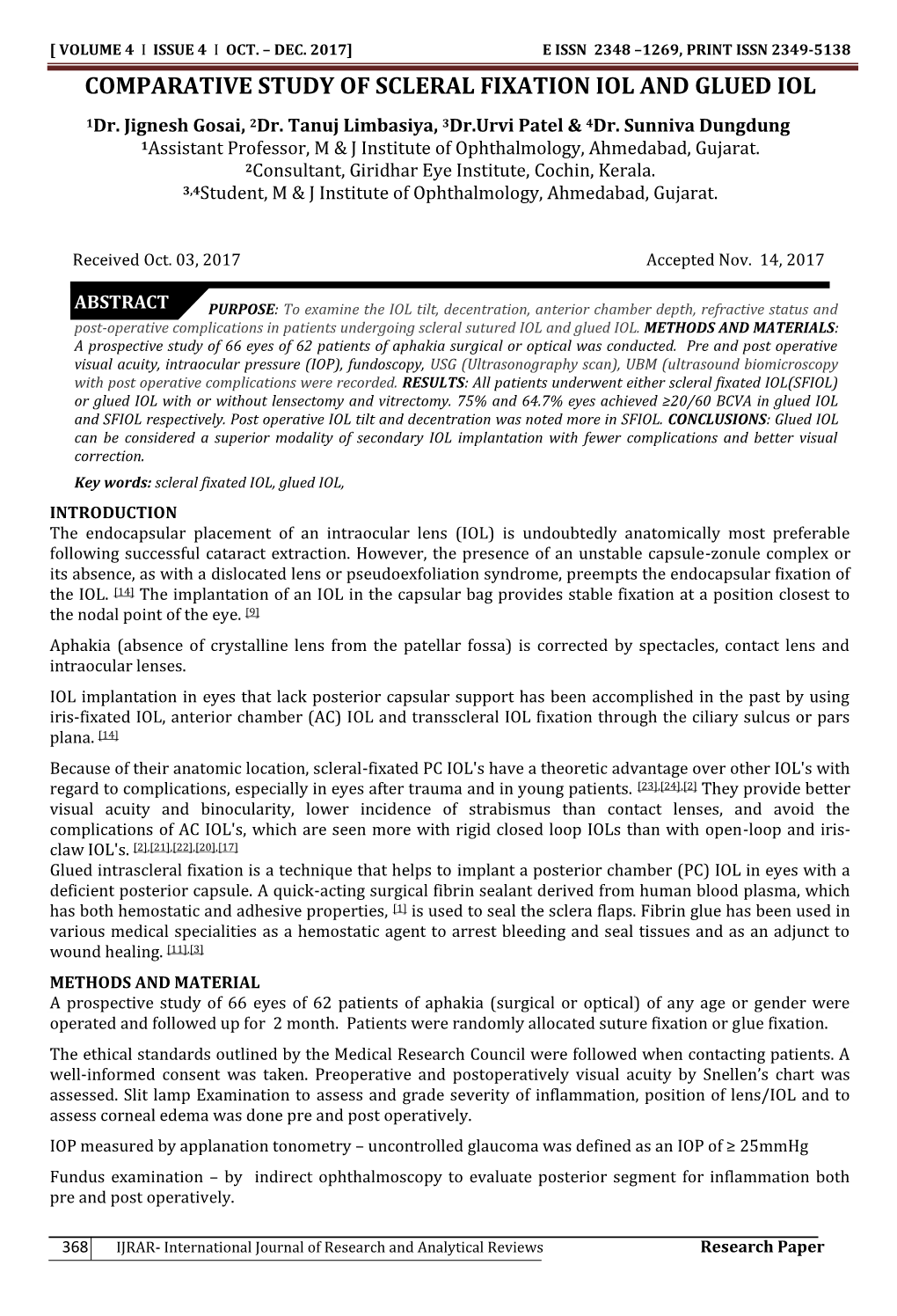 Comparative Study of Scleral Fixation Iol and Glued Iol