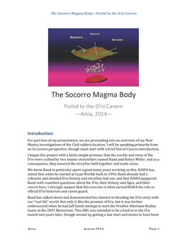 The Socorro Magma Body—Portal to the D'ni Cavern