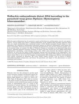 Wolbachia Endosymbionts Distort DNA Barcoding in the Parasitoid Wasp Genus Diplazon (Hymenoptera: Ichneumonidae)