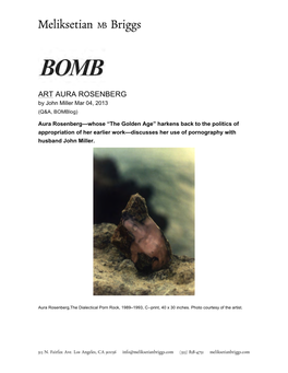 ART AURA ROSENBERG by John Miller Mar 04, 2013 (Q&A, Bomblog)