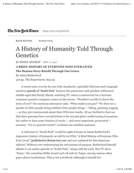 A History of Humanity Told Through Genetics - the New York Times