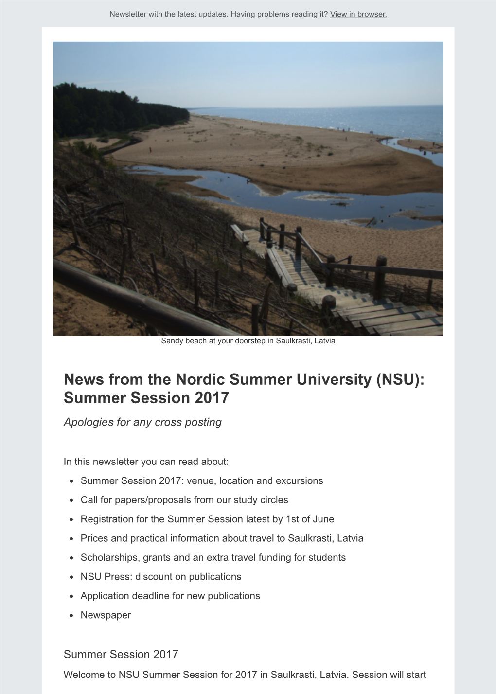 News from the Nordic Summer University (NSU): Summer Session 2017 Apologies for Any Cross Posting