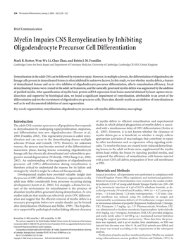 Myelin Impairs CNS Remyelination by Inhibiting Oligodendrocyte Precursor Cell Differentiation