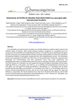 Biological Activities of Organic Fractions From