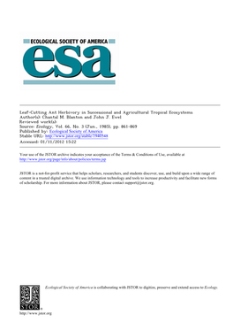 Leaf-Cutting Ant Herbivory in Successional and Agricultural Tropical Ecosystems Author(S): Chantal M