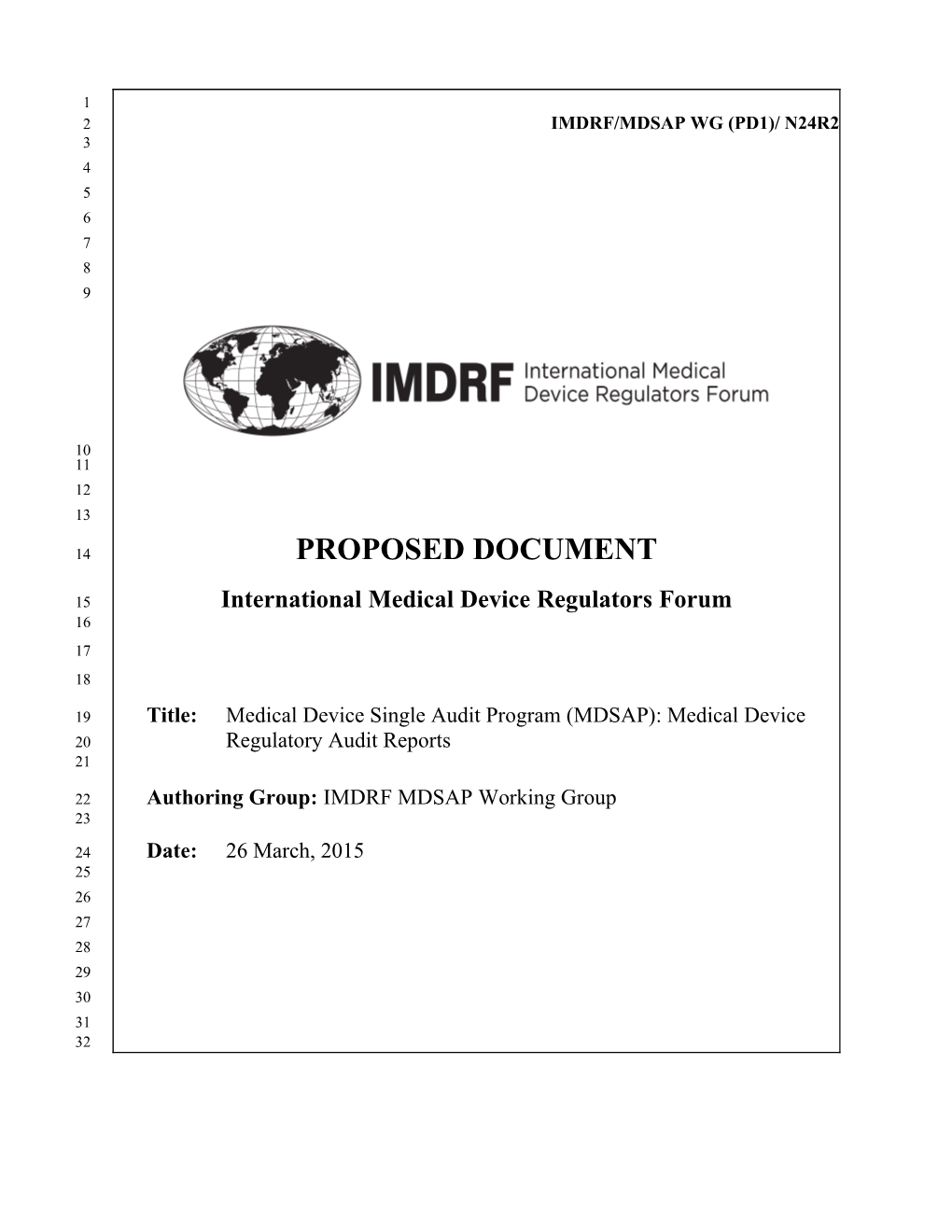 Proposed Document: Medical Device Single Audit Program (MDSAP): Medical Device Regulatory