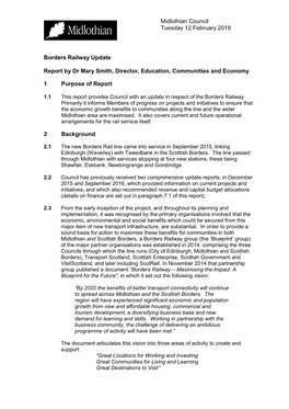 Midlothian Council Tuesday 12 February 2019 Borders Railway
