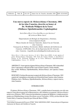 Una Nueva Especie De Melanochlamys Cheesman, 1881 De Las Islas Canarias, Descrita En Honor Al Dr