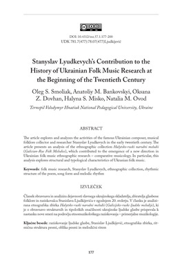 Stanyslav Lyudkevych's Contribution to the History of Ukrainian Folk
