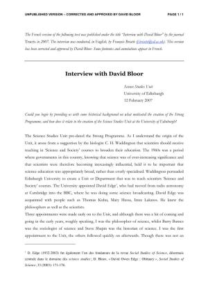 Interview with David Bloor” by the Journal Tracés in 2007