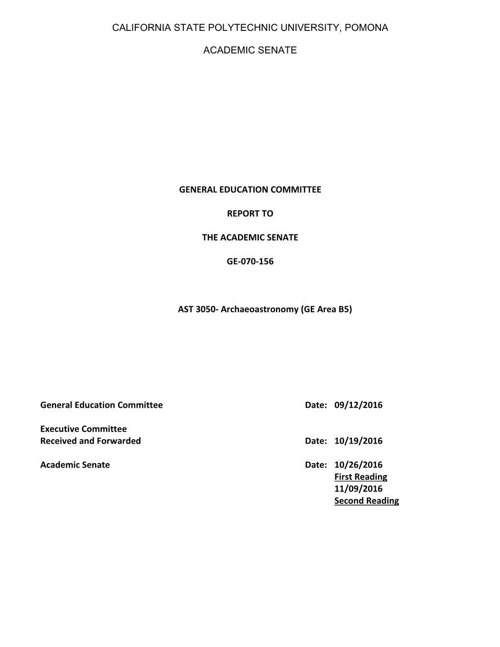 GE-070-156, AST 3050 – Archaeoastronomy, for GE Area B5