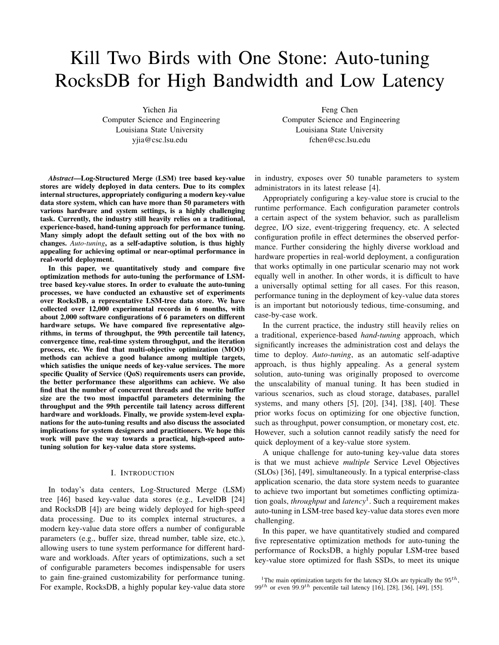 Auto-Tuning Rocksdb for High Bandwidth and Low Latency