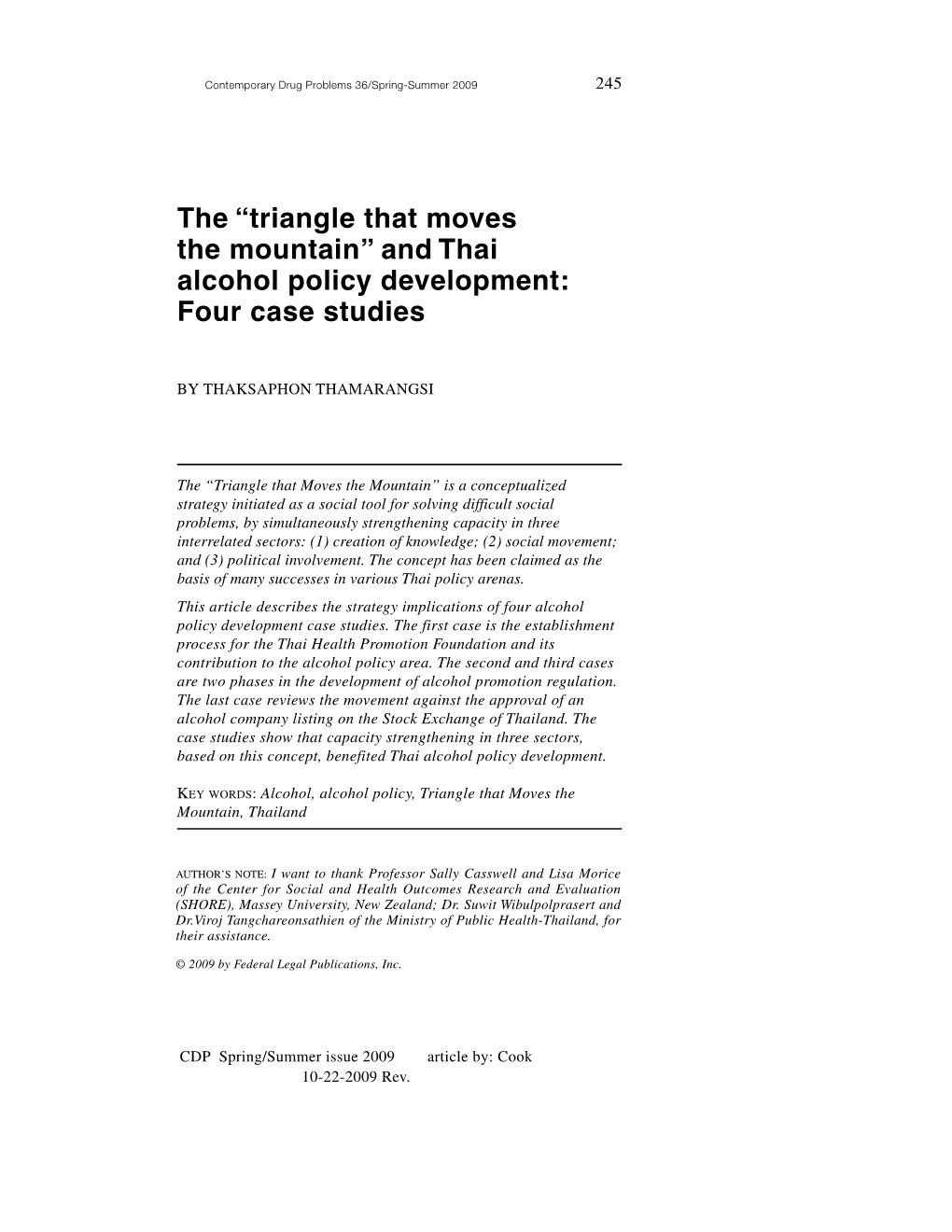 The “Triangle That Moves the Mountain” and Thai Alcohol Policy Development: Four Case Studies