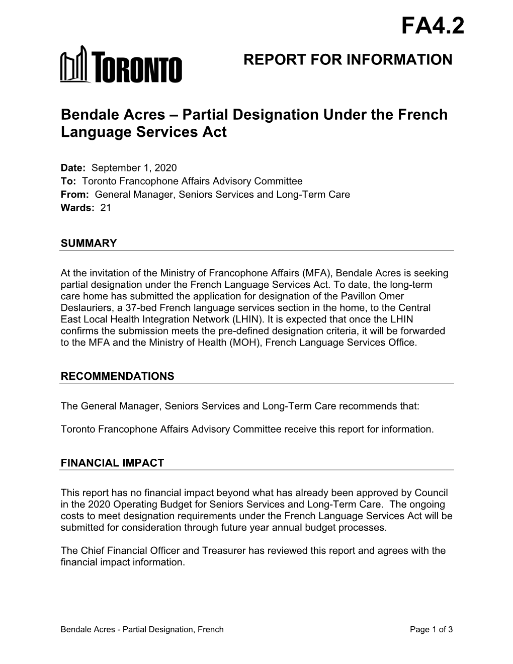 Bendale Acres – Partial Designation Under the French Language Services Act