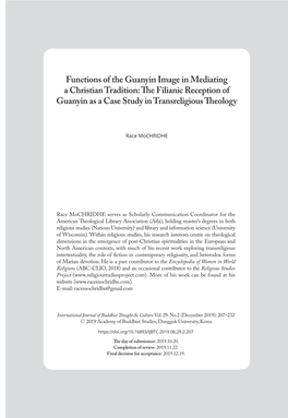 Functions of the Guanyin Image in Mediating a Christian Tradition: the Filianic Reception of Guanyin As a Case Study in Transreligious Theology 207