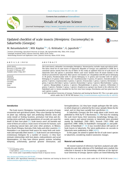 Updated Checklist of Scale Insects (Hemiptera: Coccomorpha)In Sakartvelo (Georgia)