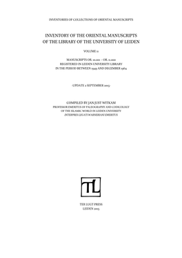 Inventory of the Oriental Manuscripts of the Library of the University of Leiden