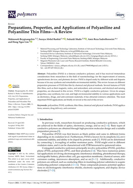 Preparations, Properties, and Applications of Polyaniline and Polyaniline Thin Films—A Review