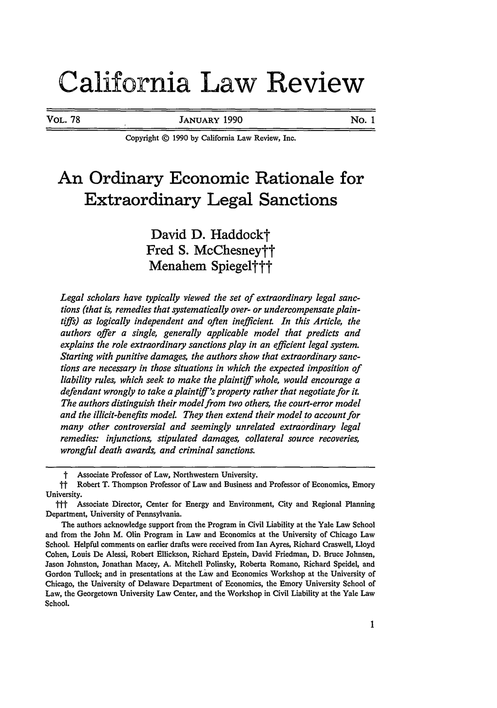 An Ordinary Economic Rationale for Extraordinary Legal Sanctions